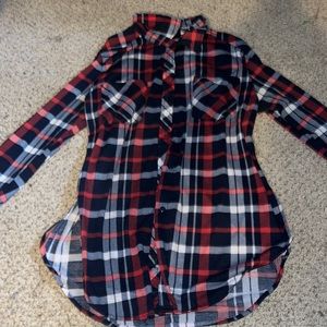 red, white, and blue plaid shirt